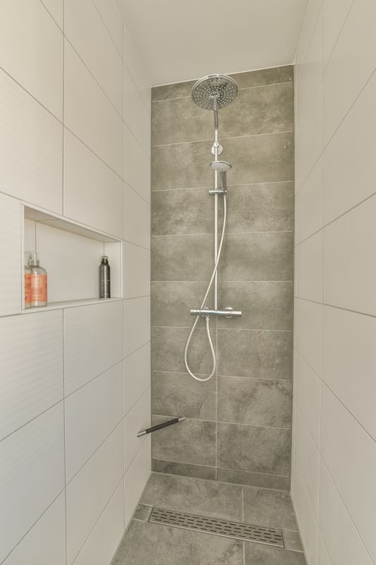Modern Shower with Built-in Shelves